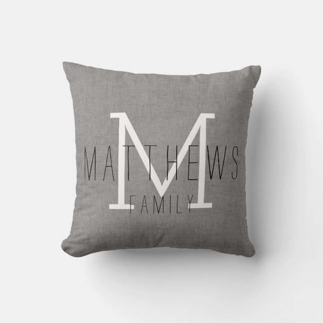 Coussin Monogramme fait sur commande de toile gris chic de (Recto)