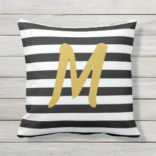 Coussin Monogramme fait sur commande d'or de Faux sur noir