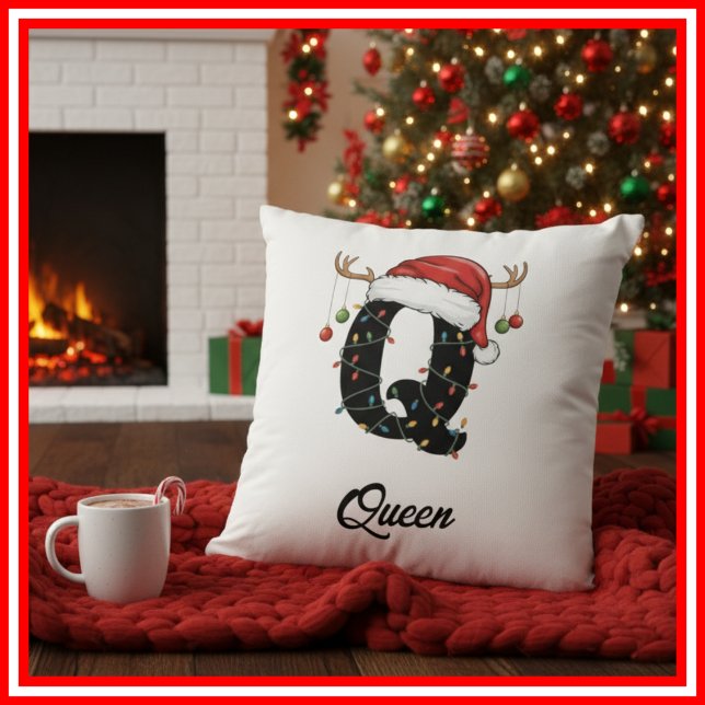 Coussin Monogramme Famille Antlers de Noël Santa Hat (Créateur téléchargé)