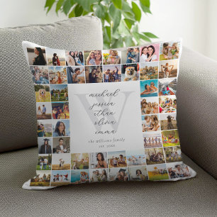 Coussin Monogramme Famille Noms Photo Collage