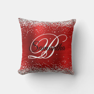 Coussin Monogramme fantaisie argent pailleté sur fond de p