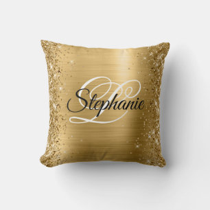 Coussin Monogramme fantaisie avec bordure dorée pailletée
