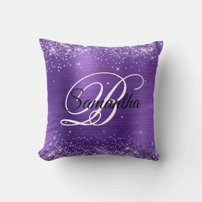 Coussin Monogramme fantaisie en feuille d'améthyste scinti (Recto)