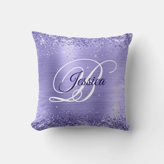 Coussin Monogramme Fantaisie Pailleté Pervenche (Recto)