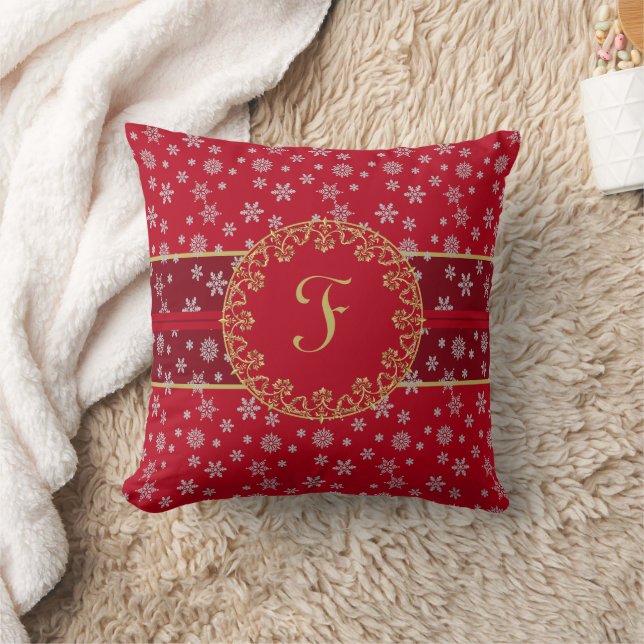 Coussin Monogramme Festive Red et Snowflakes (Couverture)