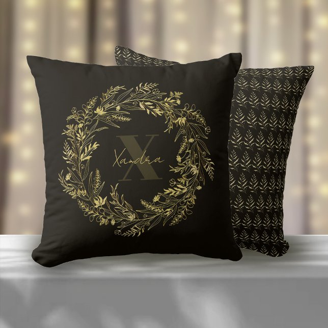 Coussin Monogramme feuille d'or lettre X (Créateur téléchargé)