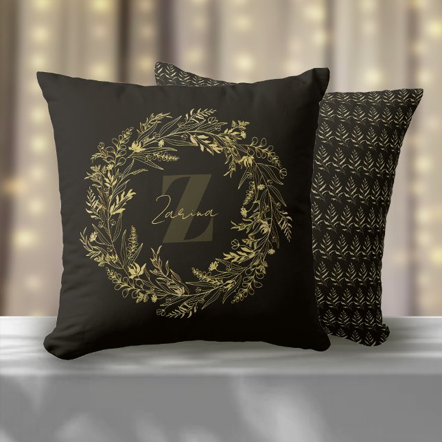 Coussin Monogramme feuille d'or lettre Z (Créateur téléchargé)