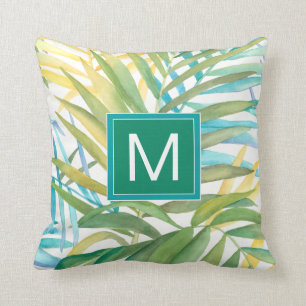 Coussin Monogramme  Feuilles de palmiers tropicaux