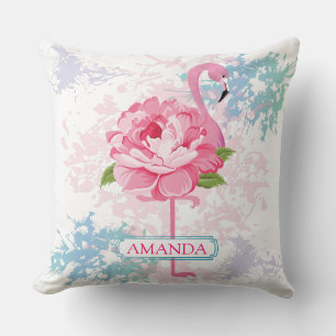 Coussin Monogramme Flamingo peint à la main