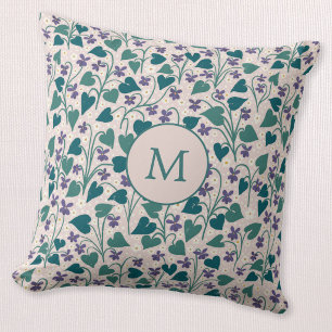 Coussin Monogramme Fleur d'Anémone Violette de Bois Botani