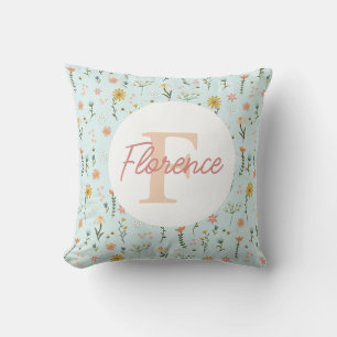 Coussin Monogramme Fleur de Boho Féminin Fantaisiste