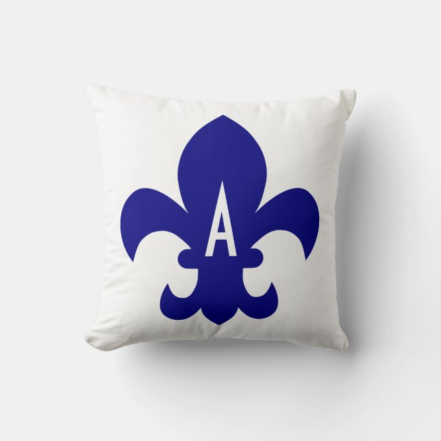 Coussin Monogramme Fleur de Lis Navy (Recto)