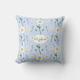 Coussin Monogramme Fleur de marguerite Motif Bleu Bande