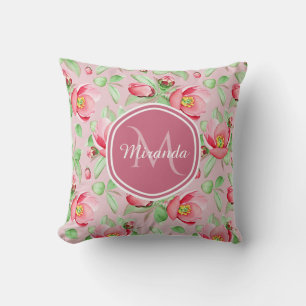 Coussin Monogramme Fleur de Pommier Rose