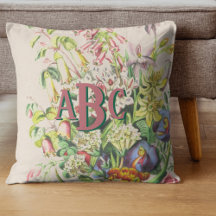 Monogramme Fleurs Vintages botaniques rose et vert