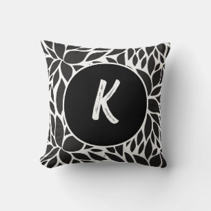 Coussin Monogramme floral abstrait noir et blanc