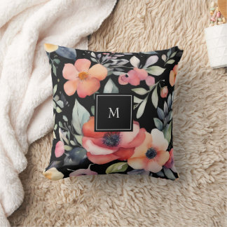 Coussin Monogrammé floral aquarelle élégant moderne