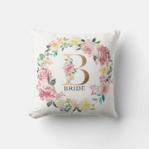 Coussin monogramme floral B et couronne florale