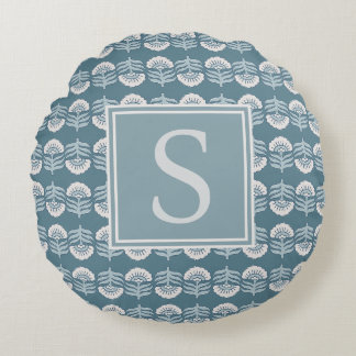 Coussin Monogramme Floral Bleu Boho