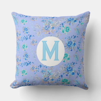 Coussin Monogramme floral bleu vintage