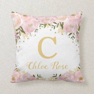 Coussin Monogramme floral Blush or personnalisé Photo Nurs