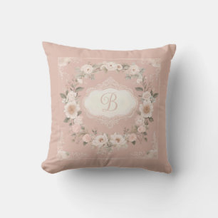 Coussin Monogramme floral Boho rose