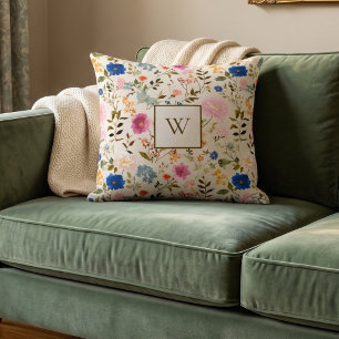 Coussin Monogramme floral de fleur sauvage