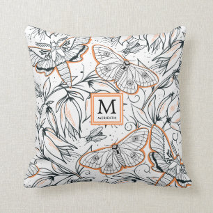 Coussin Monogramme floral de papillon orange
