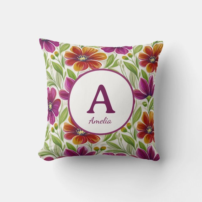 Coussin Monogramme floral élégant et chic de printemps (Recto)