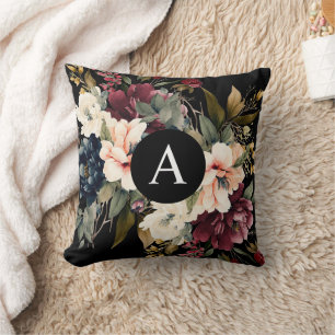 Coussin Monogramme floral élégant moderne personnalisé