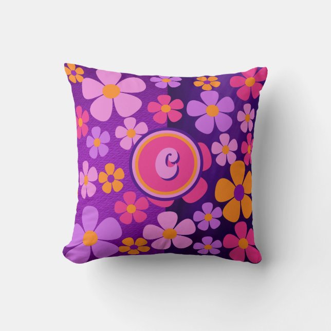 Coussin Monogramme Floral Fleur éclate vibrante (Recto)