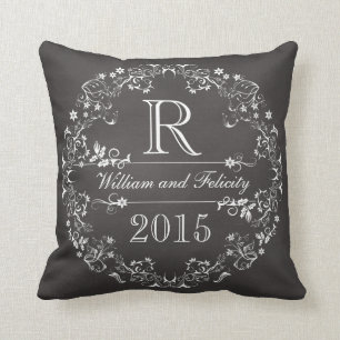 Coussin Monogramme floral fleuri de tableau épousant