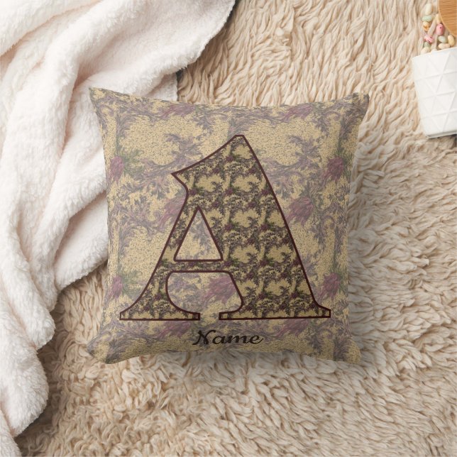 Coussin Monogramme floral initial A Élégant Personnalisé (Couverture)