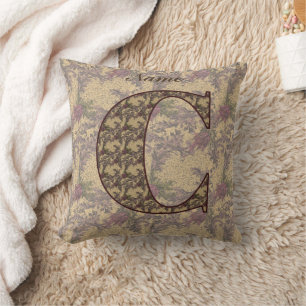 Coussin Monogramme floral initial C Élégant Personnalisé