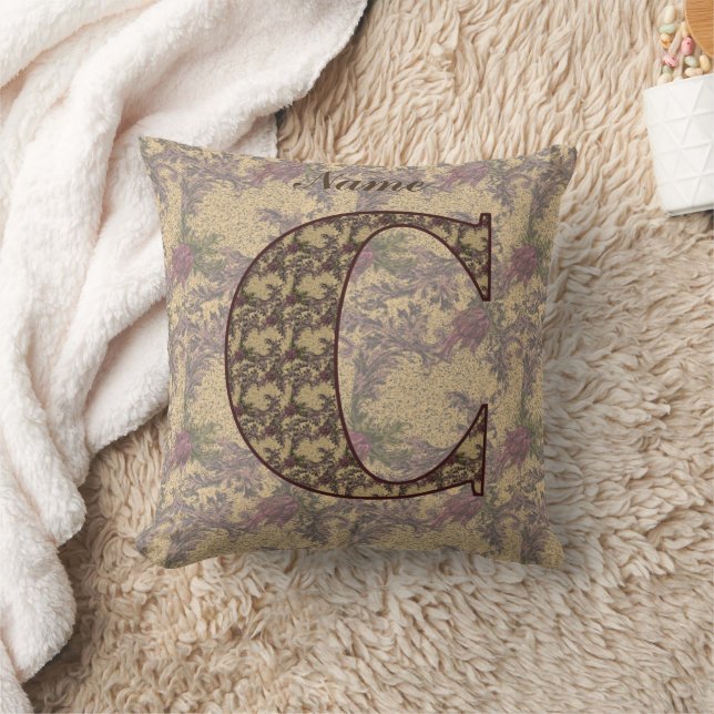 Coussin Monogramme floral initial C Élégant Personnalisé  (Couverture)
