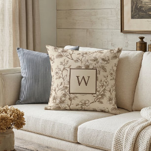 Coussin Monogramme Floral Neutre Vintage