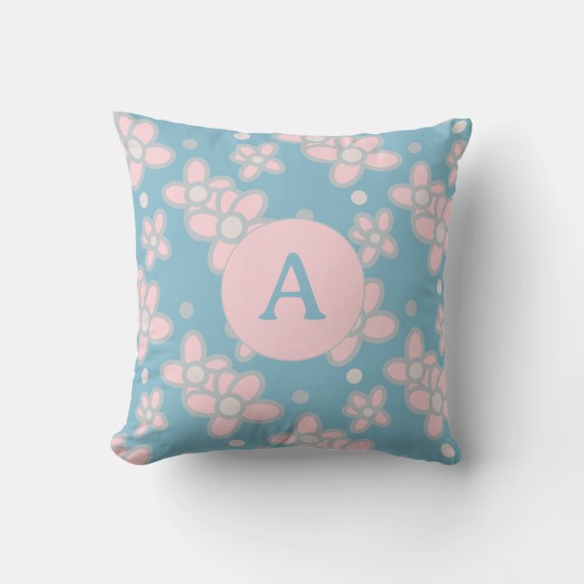 Coussin Monogramme Floral Pastel Retro (Recto)