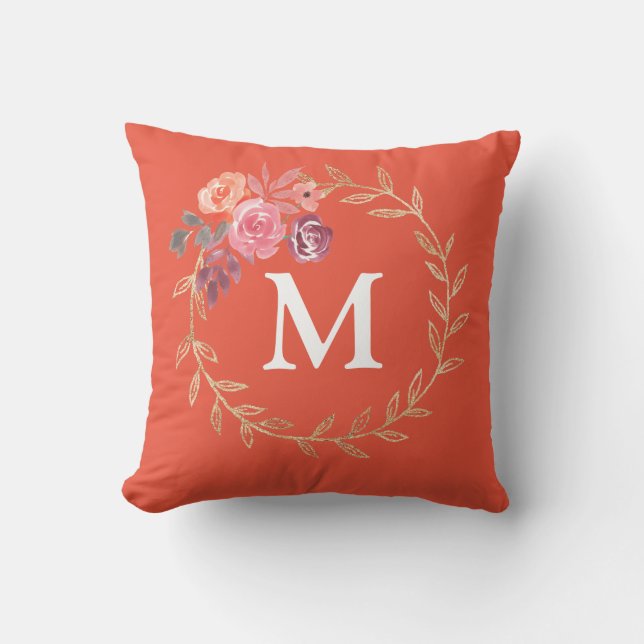 Coussin Monogramme floral personnalisé (Recto)