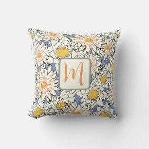 Coussin Monogramme floral printanier jaune bleu