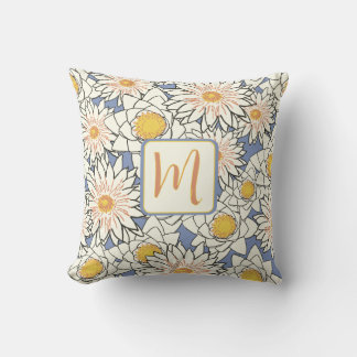 Coussin Monogramme floral printanier jaune bleu