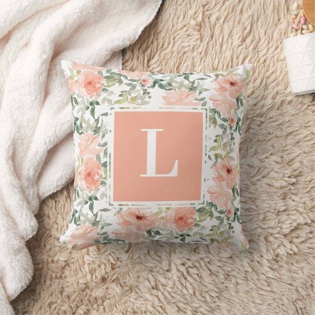 Coussin Monogramme floral Rose de pêche (Couverture)