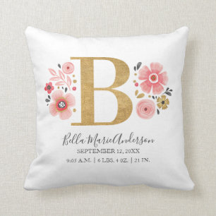 Coussin Monogramme floral rose Lettre initiale B État de n