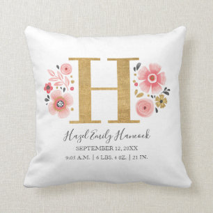 Coussin Monogramme floral rose Lettre initiale H État de n