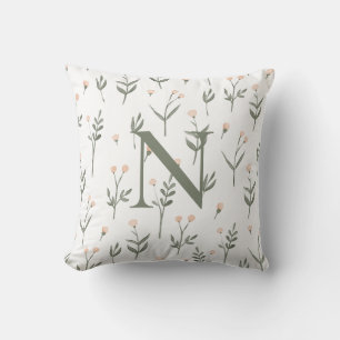 Coussin Monogramme floral rose pâle Fleur sauvage délicat