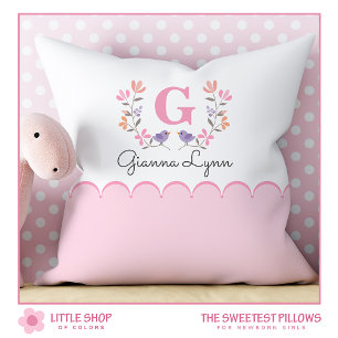 Coussin Monogramme floral rose rose pâle personnalisé Baby