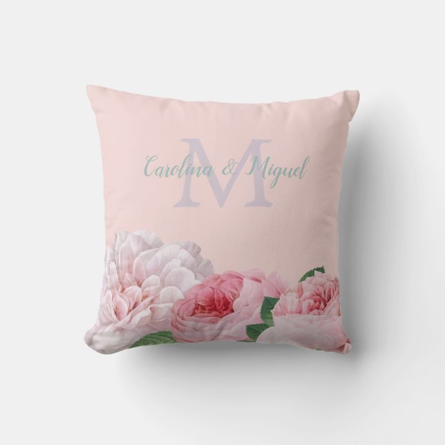 Coussin Monogramme Floral Roses roses roses Vintages Nom d (Recto)
