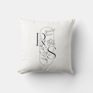 Coussin Monogramme floral RS élégant avec Freesia
