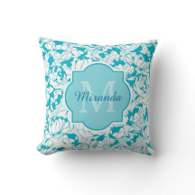 Monogramme Floral Turquoise Moderne Avec Nom