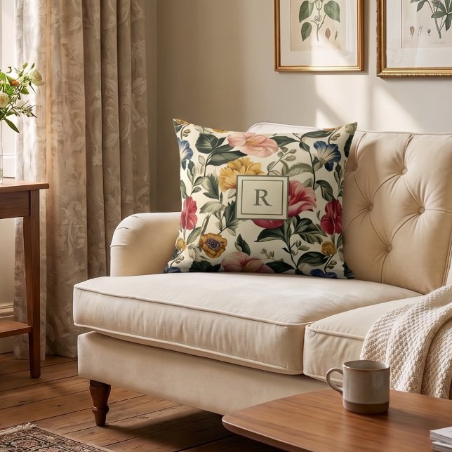 Coussin Monogramme Floral Vintage (Créateur téléchargé)