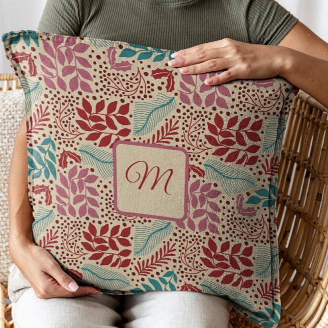 Coussin Monogramme Floral Vintage Noël cosy (Créateur téléchargé)